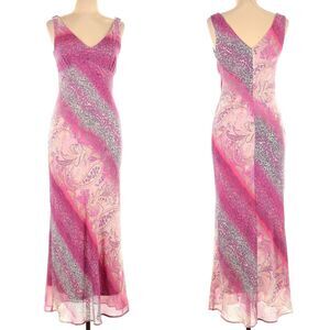 Vintage 90s Y2K Just Choon Pink Maxi Dress Paisley Summer Floral Jrs Size 9